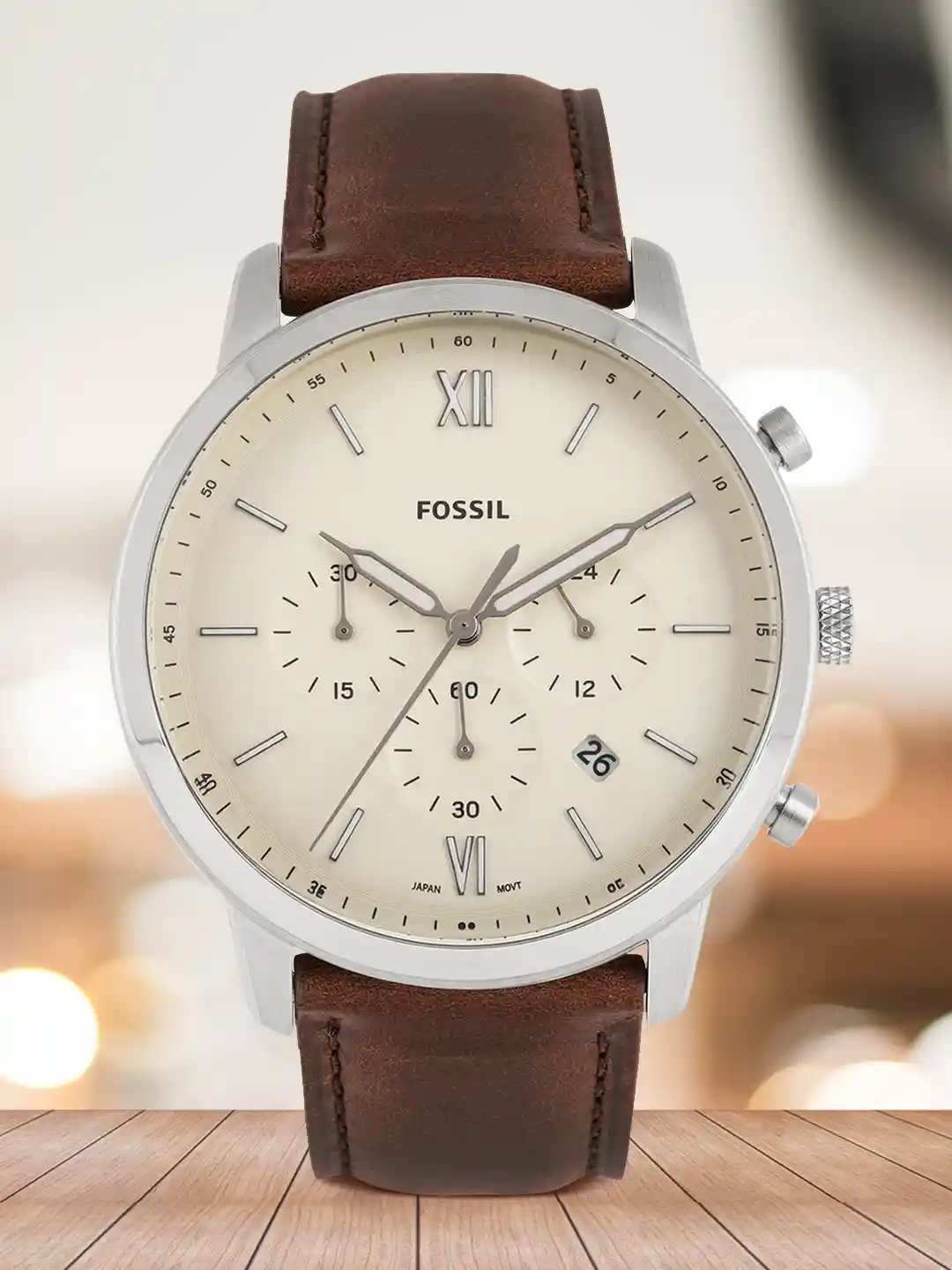 Chronograph Brown Leather Watch Fs5380 Buy Fossil Men Cream