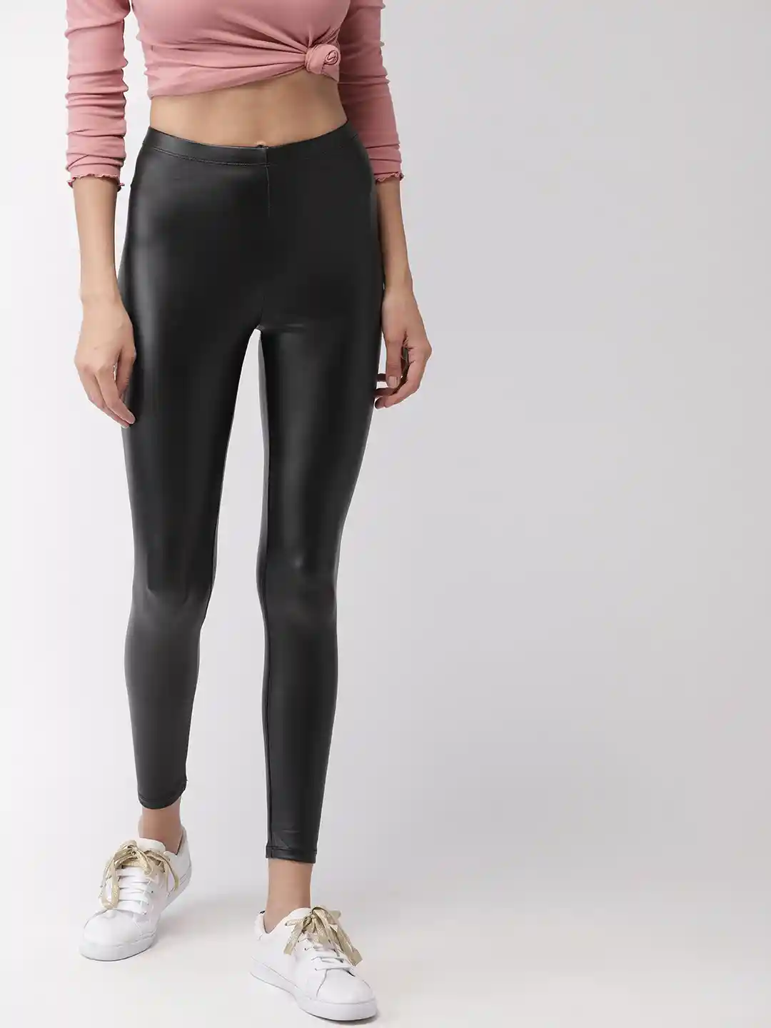 Buy FOREVER 21 Women Black Solid High-Rise Ankle-Length Faux