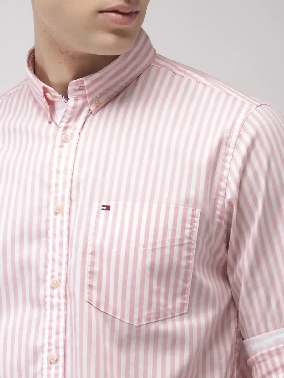Buy Tommy Hilfiger Men Pink White Regular Fit Striped Casual