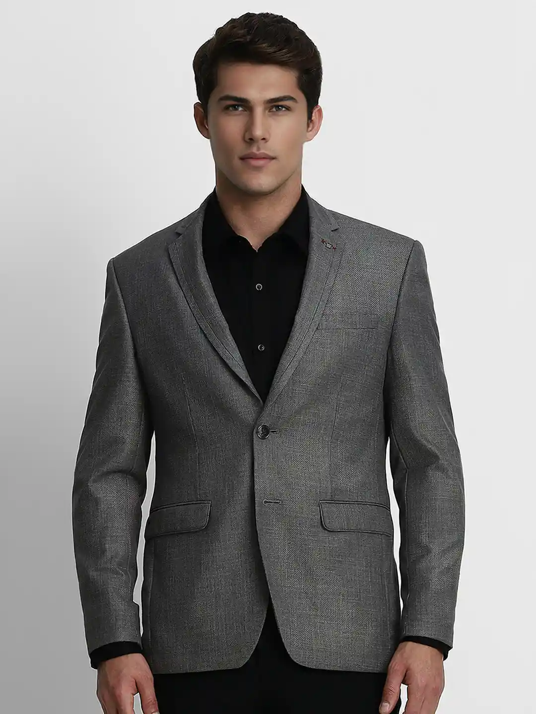Buy Louis Philippe Men Grey Solid Slim-Fit Single-Breasted Blazer