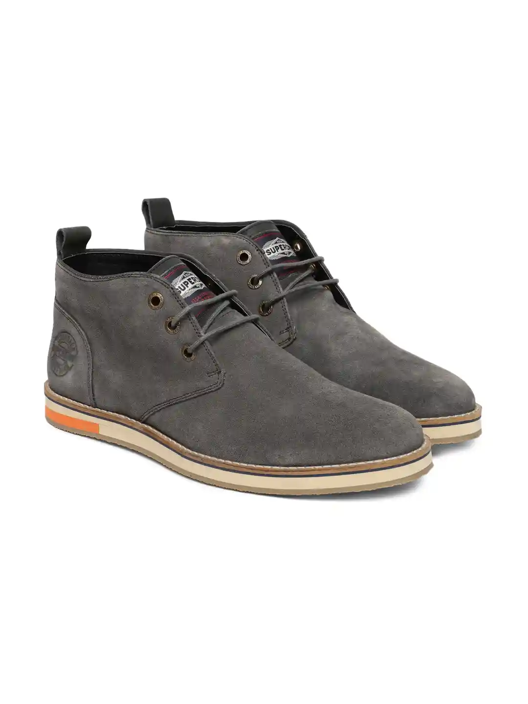 Buy Superdry Men Charcoal Grey Solid Leather Mid-Top Chukka Boots