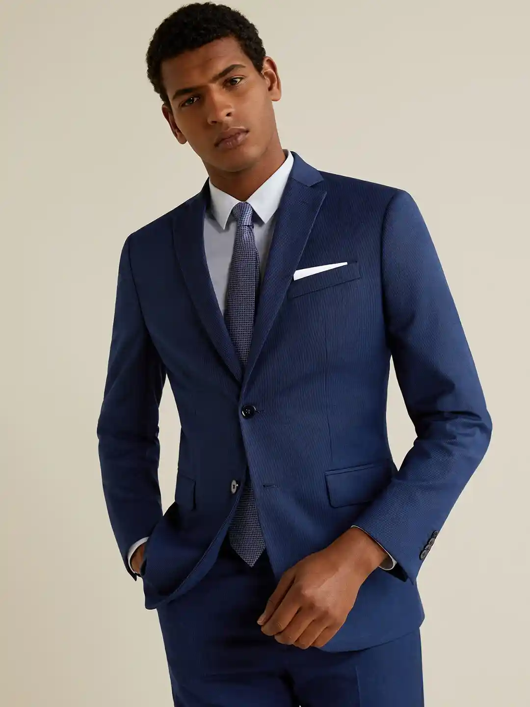 Buy MANGO MAN Navy Blue Tailored Fit Single-Breasted Formal Blazer