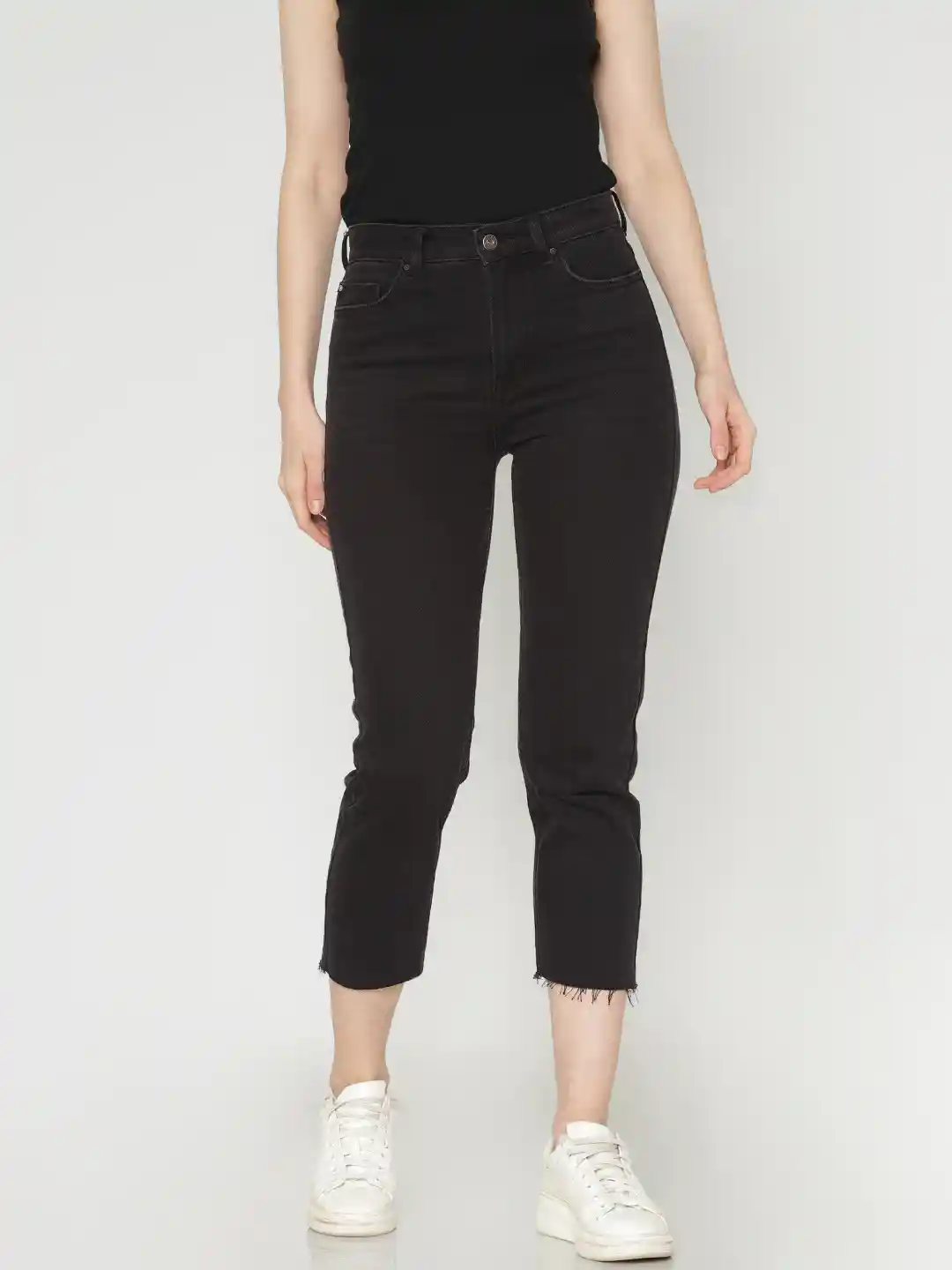 Buy ONLY Women Black Emily Straight Fit High-Rise Clean Look