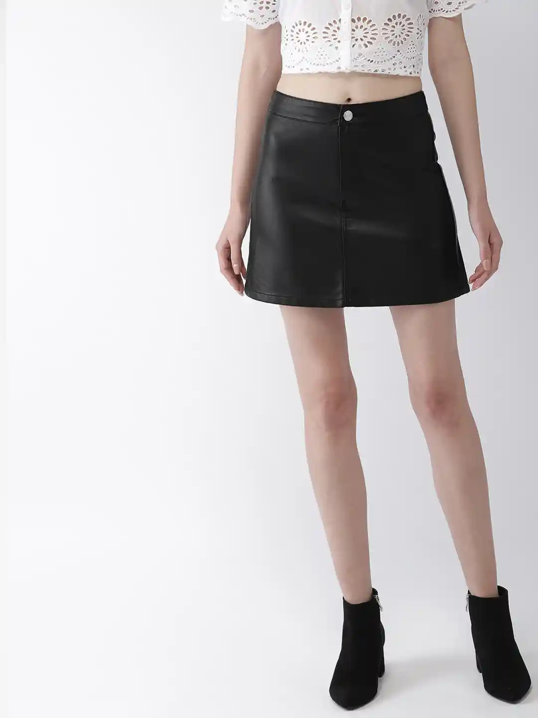 Buy FOREVER 21 Women Black Solid A-line Faux Leather Mini Skirt