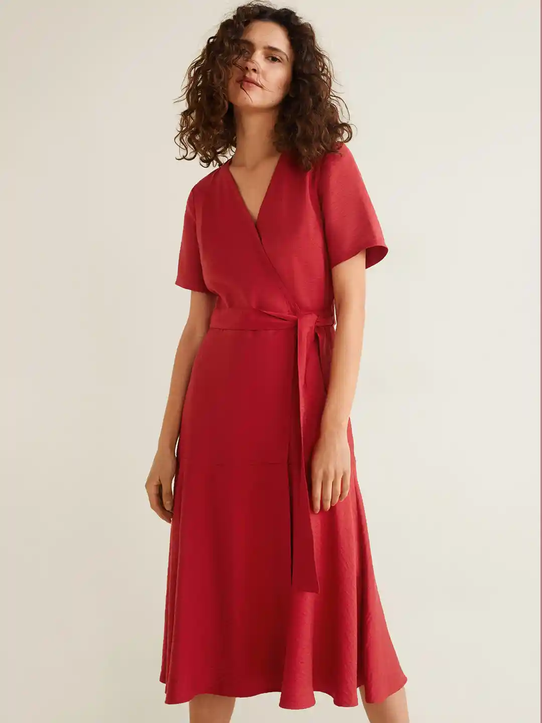 Buy MANGO Women Red Solid Midi Wrap Dress Dresses for Women