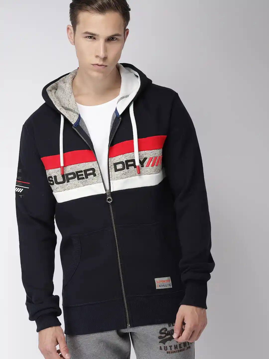 Buy Superdry Men Navy Blue Grey Melange Printed Hooded