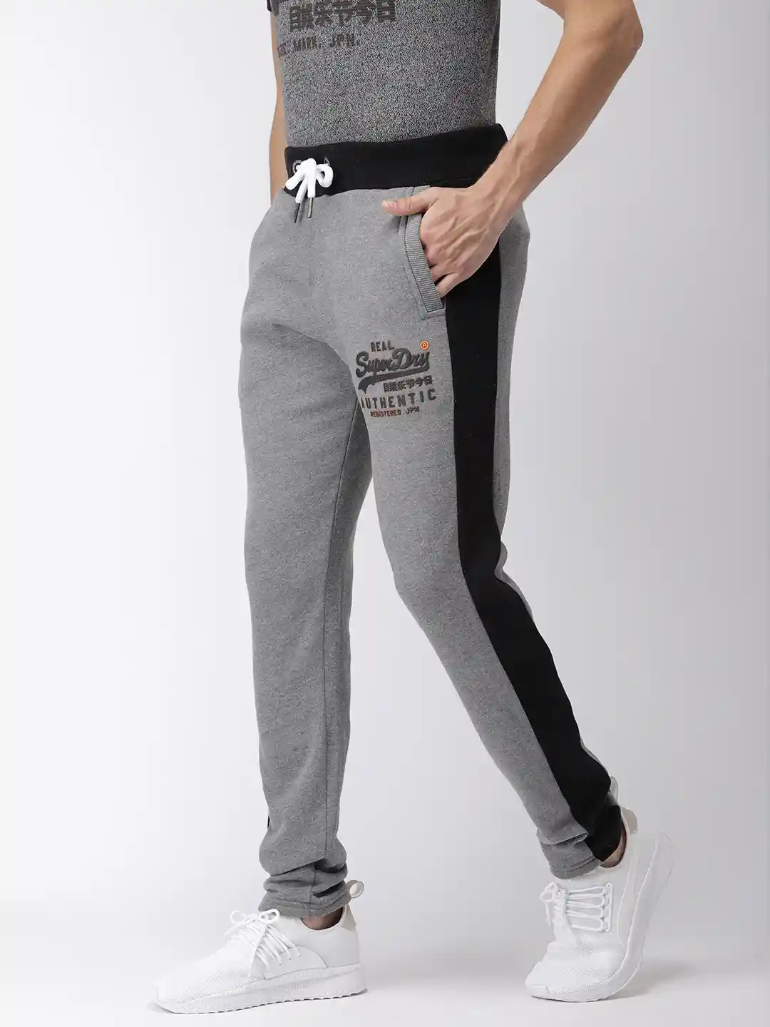 Buy Superdry Men Grey Melange Black Colourblocked Track Pants
