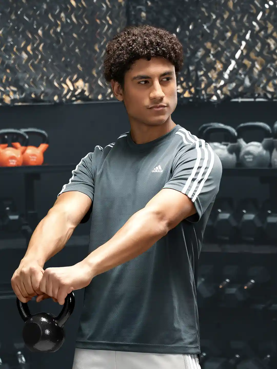 Buy ADIDAS Men Grey Solid Classic 3-Stripes T-shirt Tshirts for