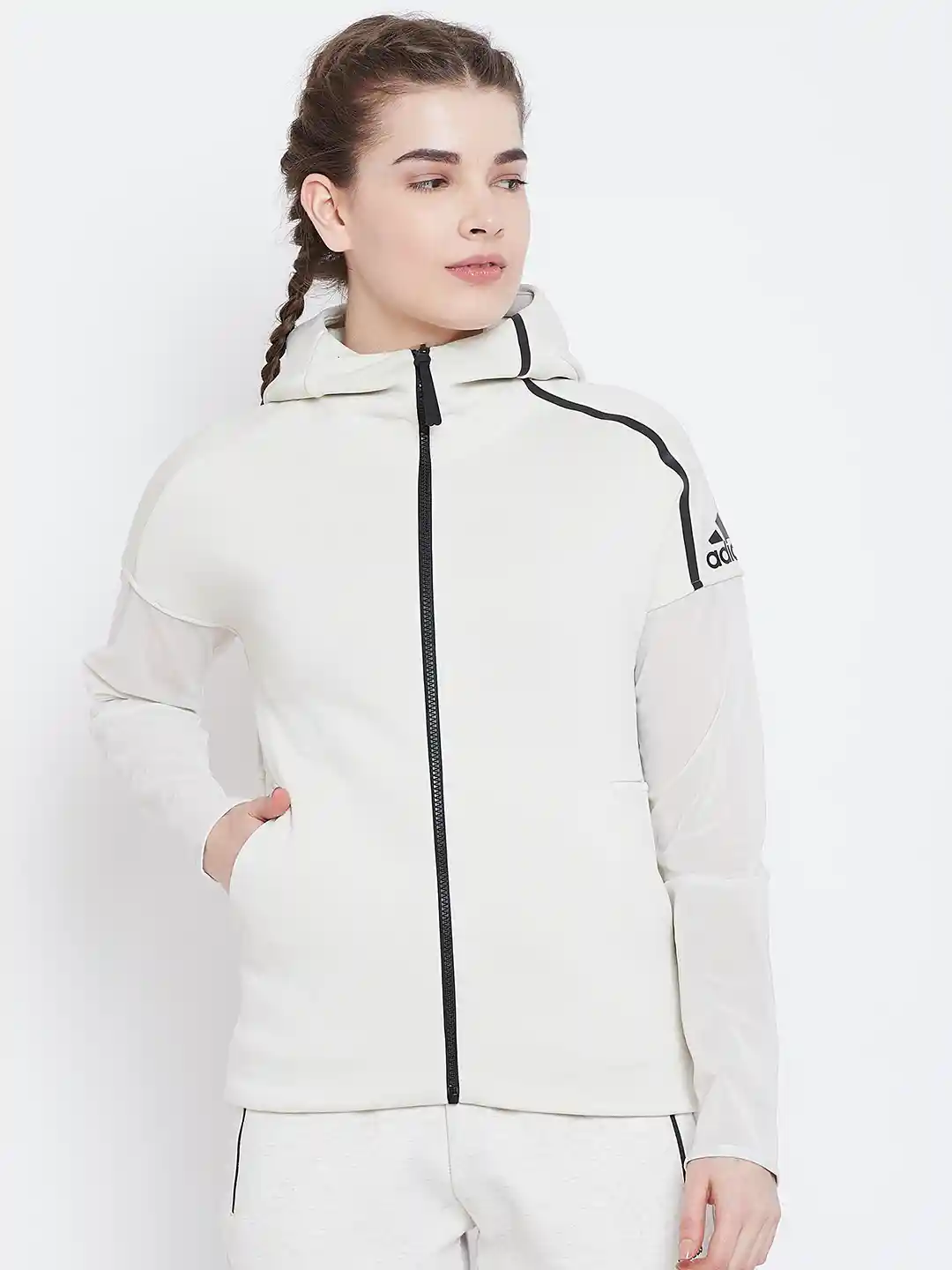 Buy ADIDAS Women Off-White Fast Release Mesh Hooded Jacket