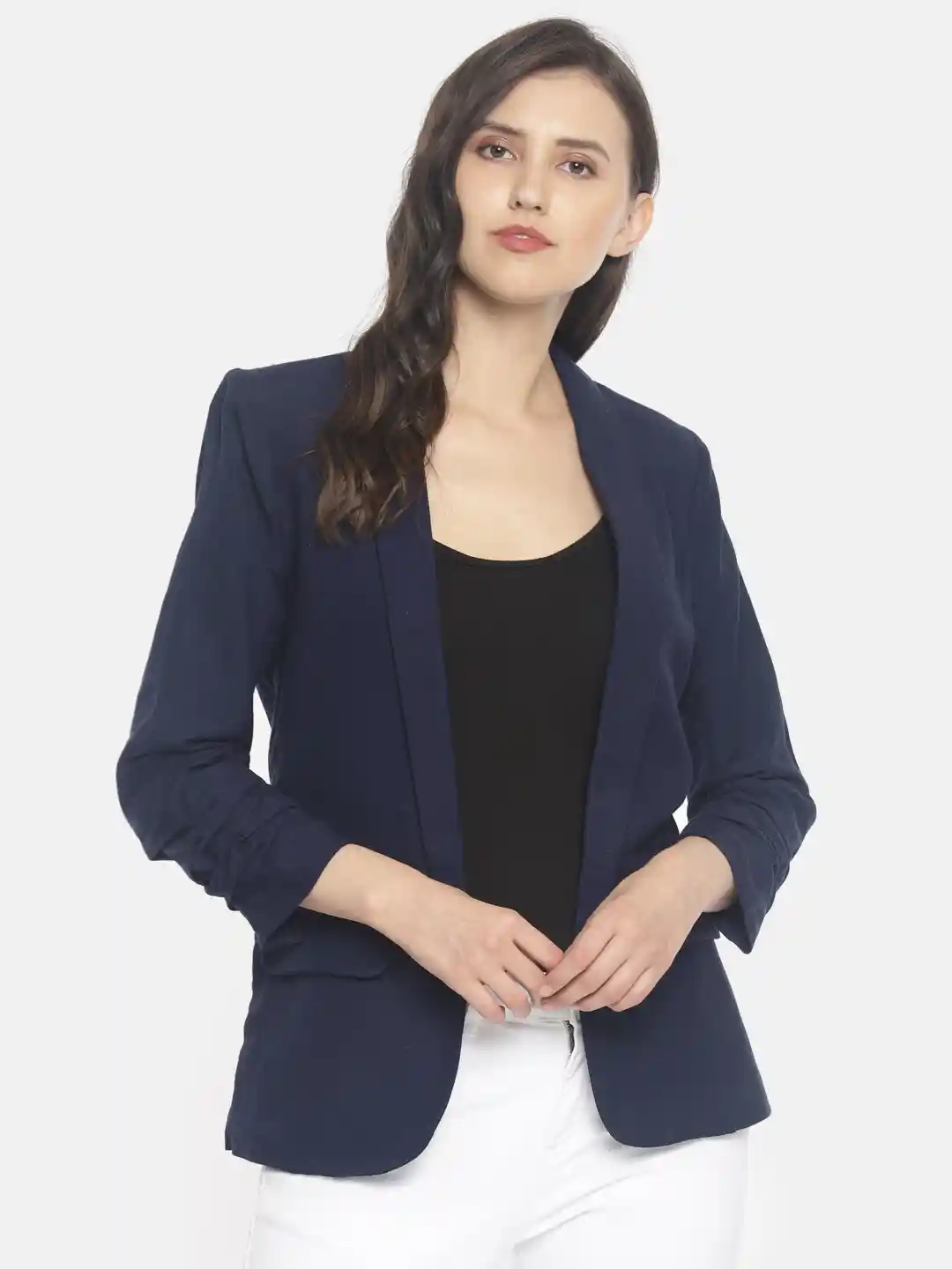 Buy CODE by Lifestyle Women Navy Blue Solid Regular Fit Open Front