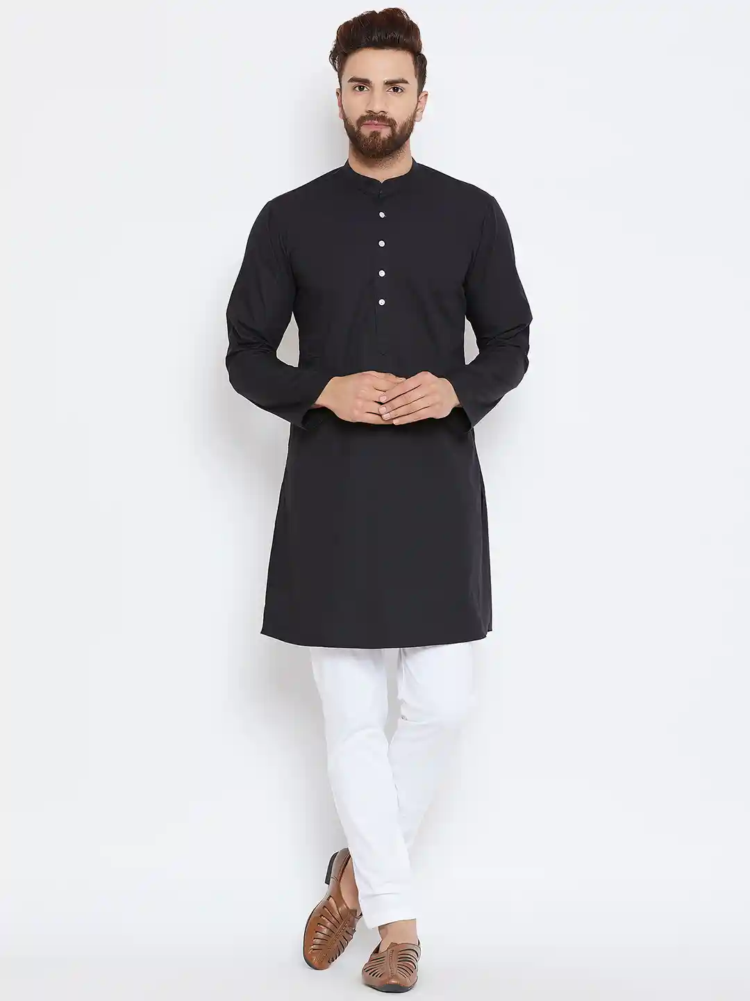 Buy See Designs Men Black White Solid Kurta with Trousers