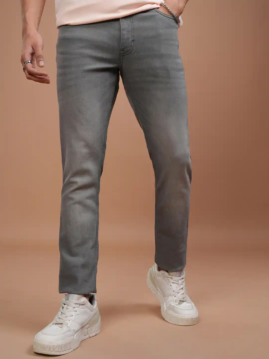 HIGHLANDER Men Grey Slim Fit Mid-Rise Clean Look Stretchable Jeans