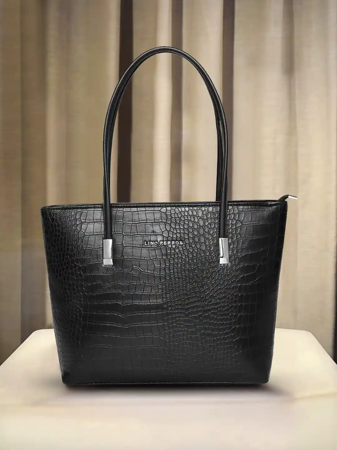 Buy Lino Perros Black Croc Textured Laptop Bag Handbags for