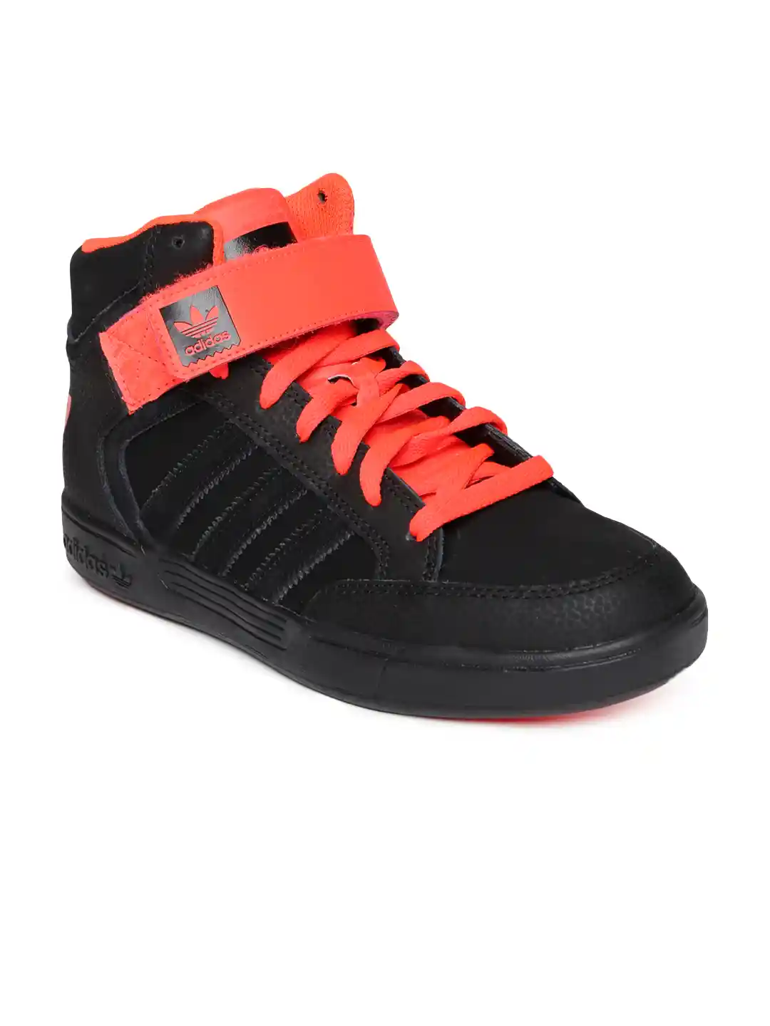 Buy ADIDAS Men Black & Neon Orange Leather Varial Mid Casual Shoes