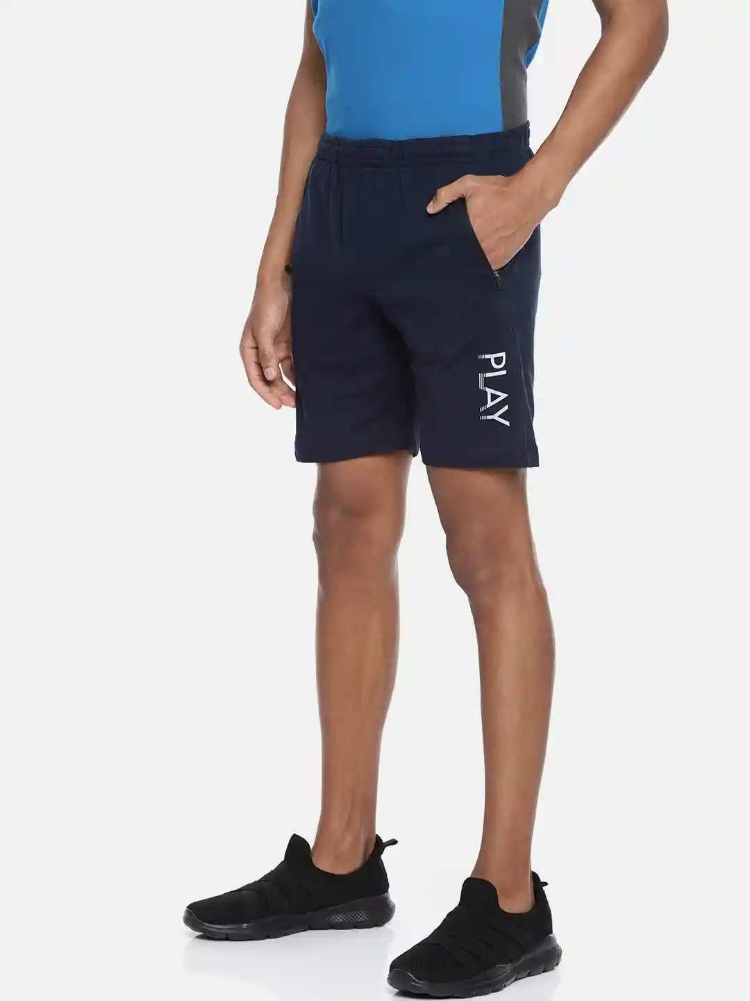 Buy Fruit of the loom Men Navy Blue Solid Regular Fit Sports