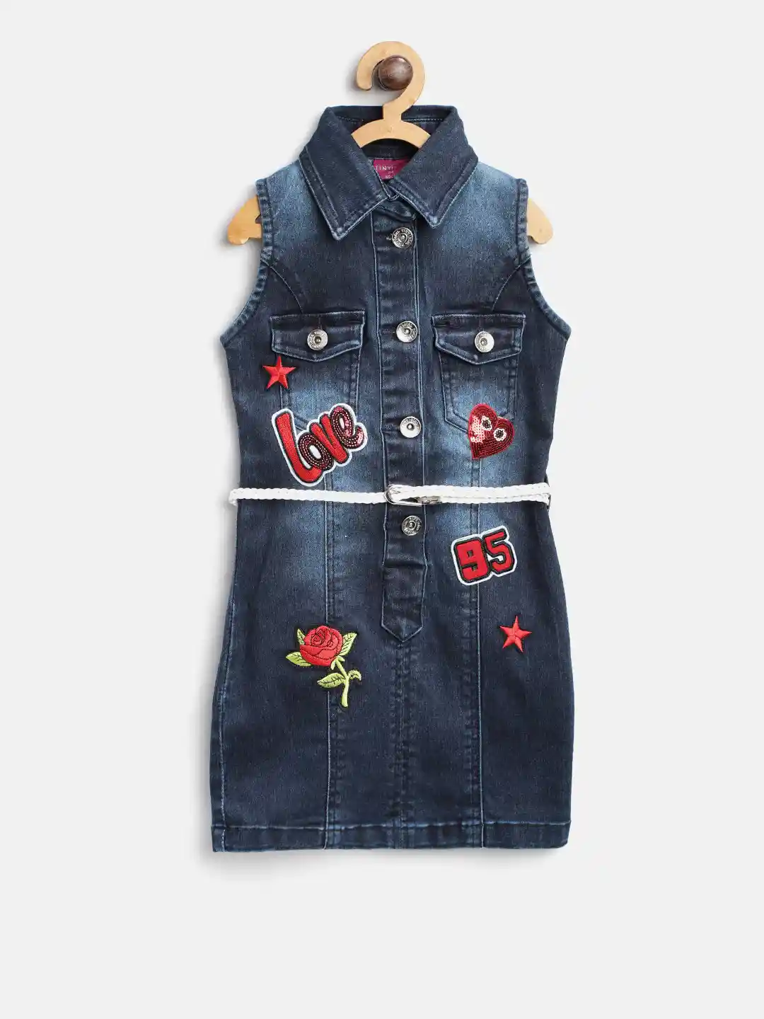 Buy Tiny Girl Navy Blue Solid Denim Shirt Dress Dresses for