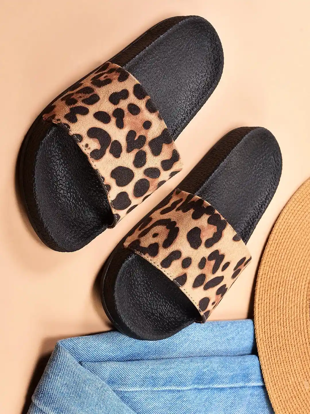 Buy Street Style Store Women Beige Black Leopard Print Sliders