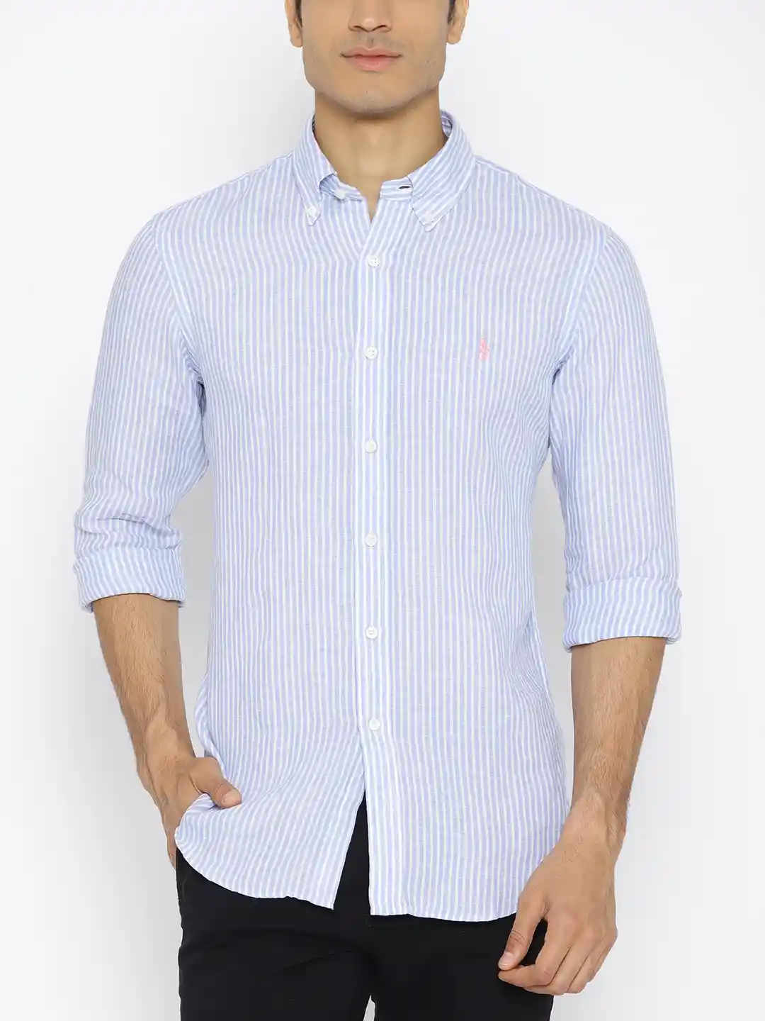 Buy Polo Ralph Lauren Men Blue White Regular Fit Striped Linen