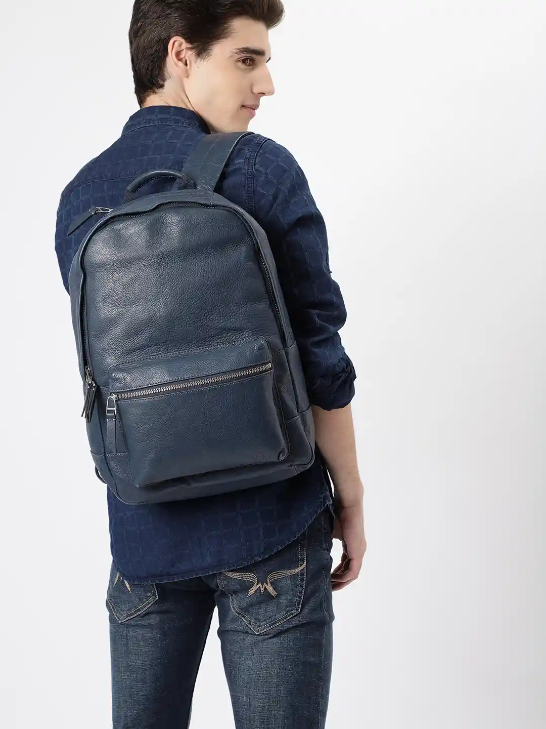Buy Fossil Men Navy Blue Solid Leather Backpack Backpacks for