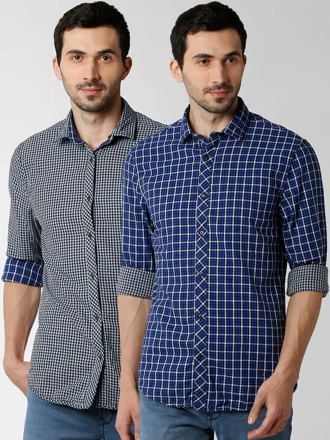 Buy Peter England Casuals Men Blue Black Slim Fit Checked