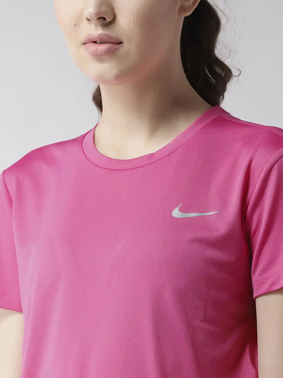 Buy Nike Women Pink Solid AS Miler Running T-Shirt Tshirts for