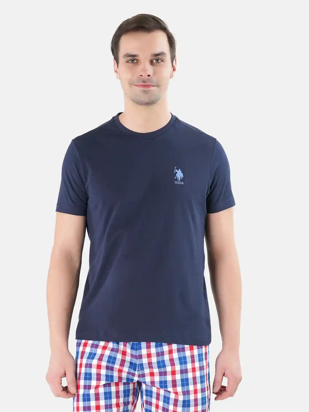 Polo Men Navy Blue Solid Round Neck Lounge T-shirt