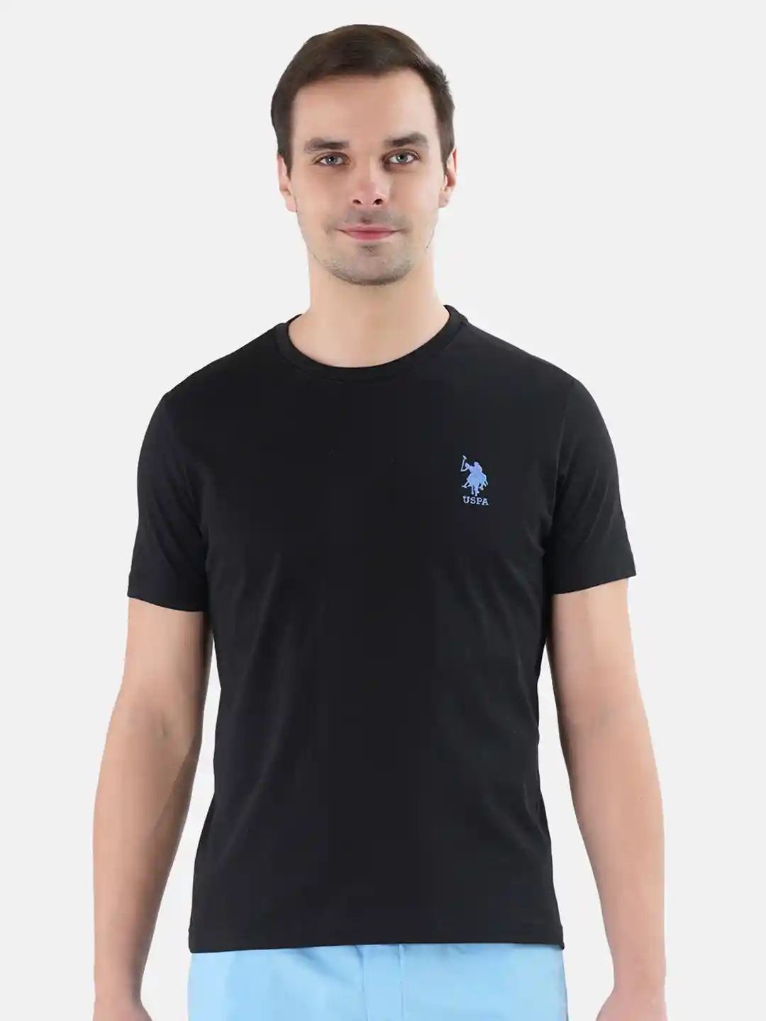 Polo Men Black Solid Round Neck Athleisure T-shirt