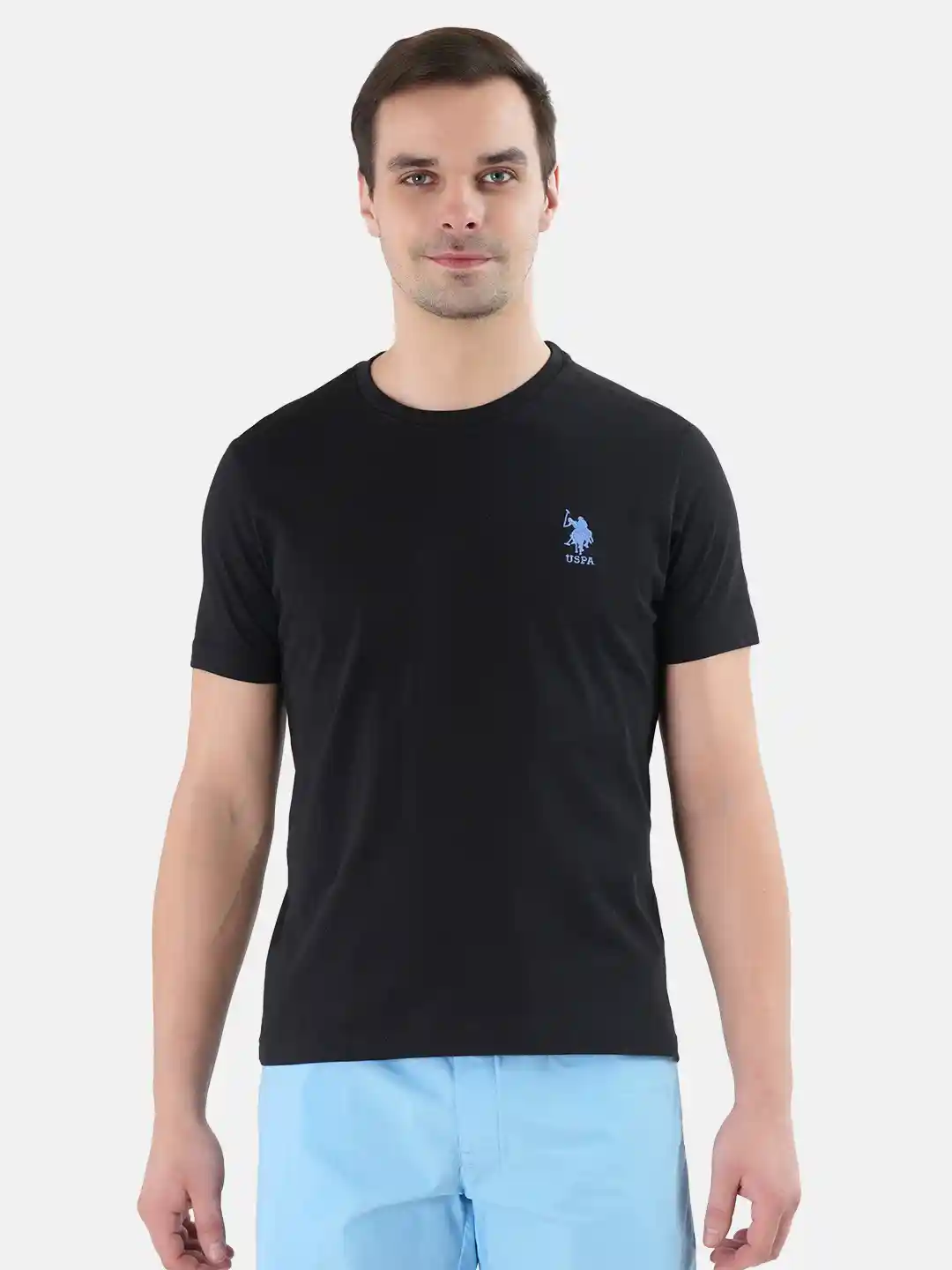 Buy Polo Men Black Solid Round Neck Athleisure T-shirt