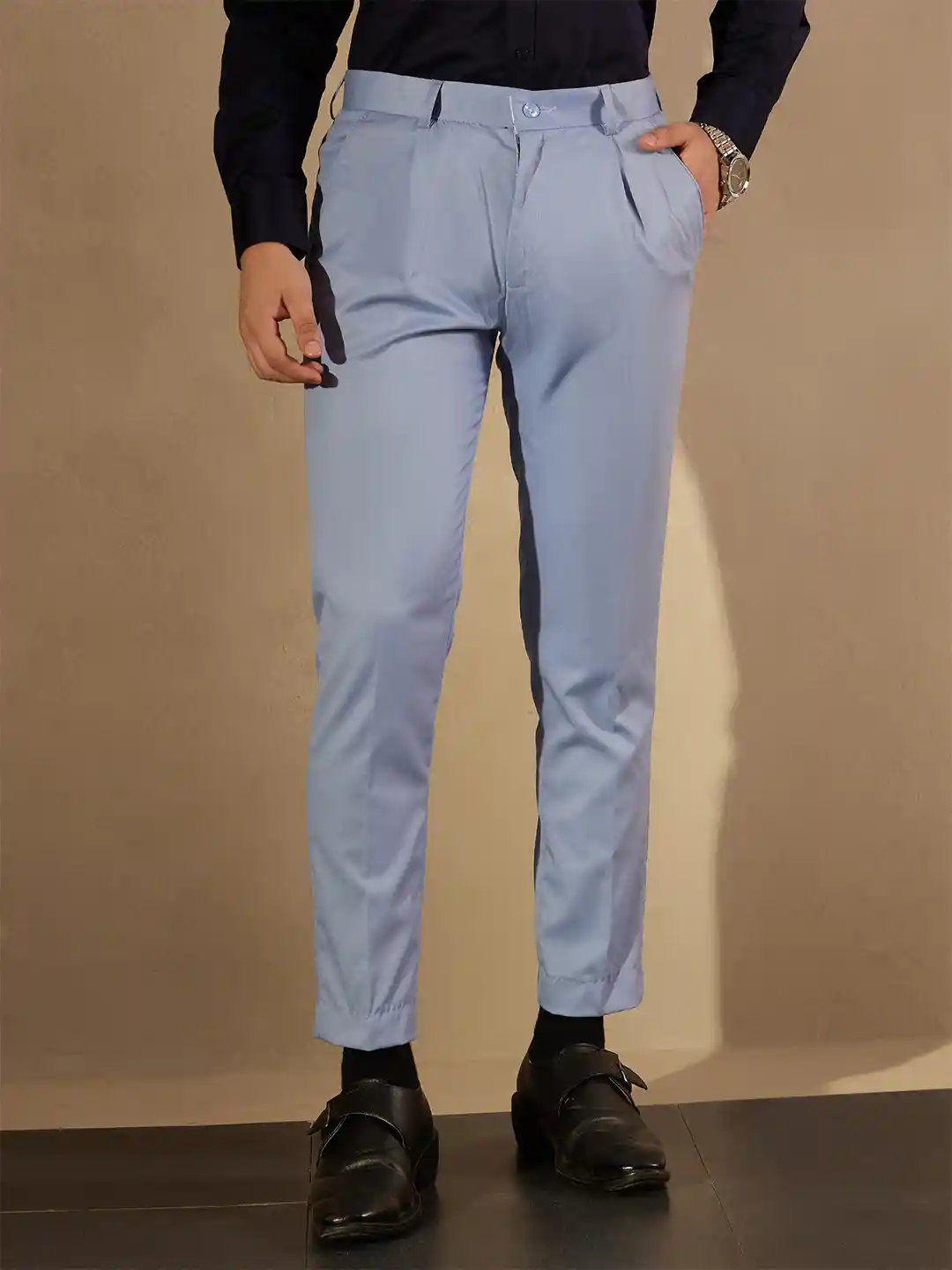 Buy DENNISON Men Blue Tapered Fit Trousers Trousers for Men