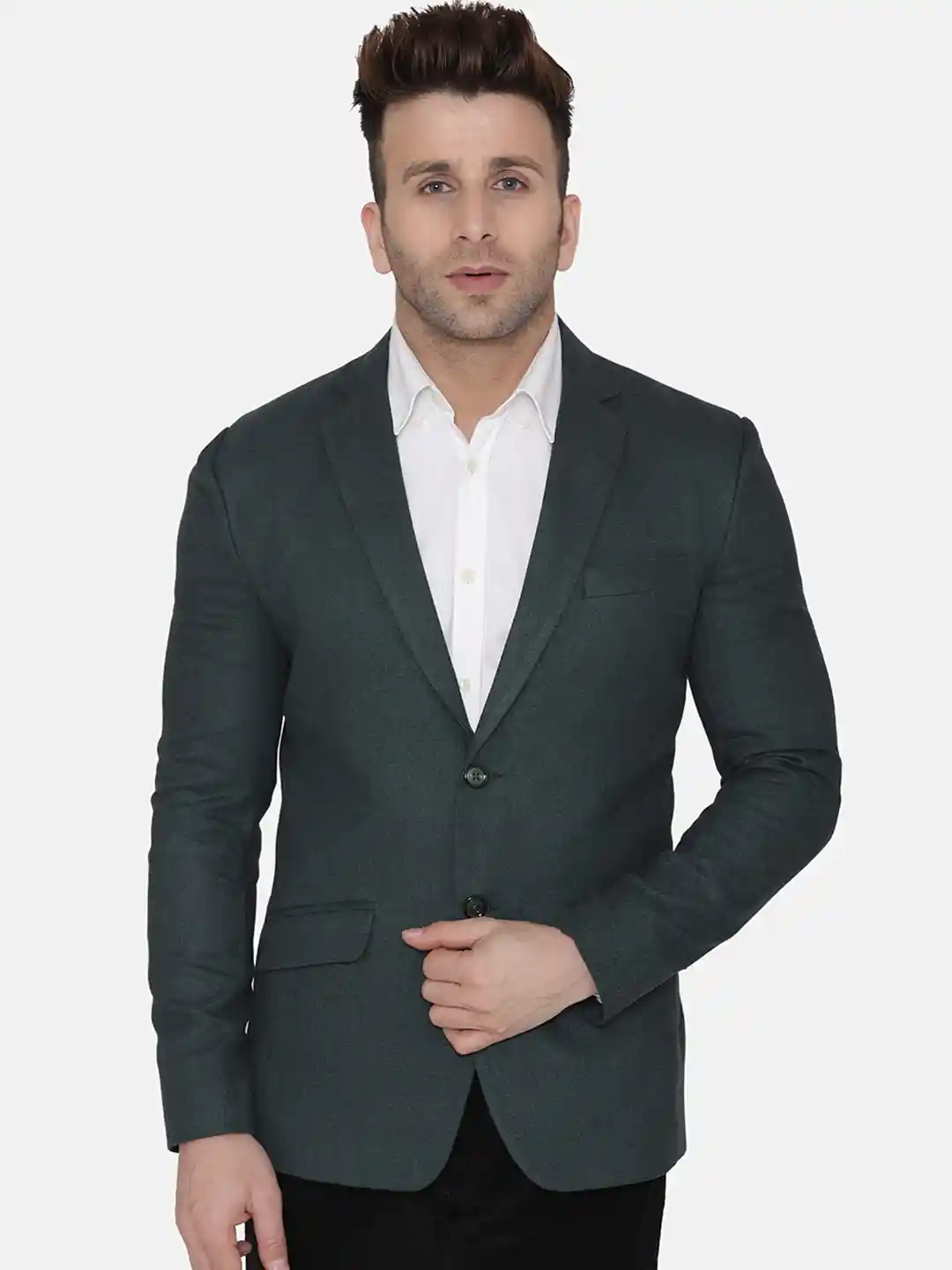 Buy Wintage Men Green Solid Regular-Fit Single-Breasted Woolen