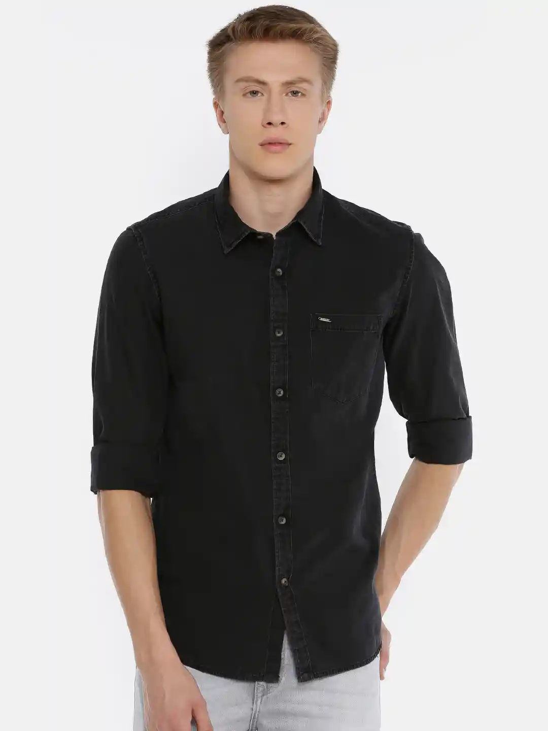 Buy Lee Cooper Men Black Regular Fit Solid Denim Casual Shirt