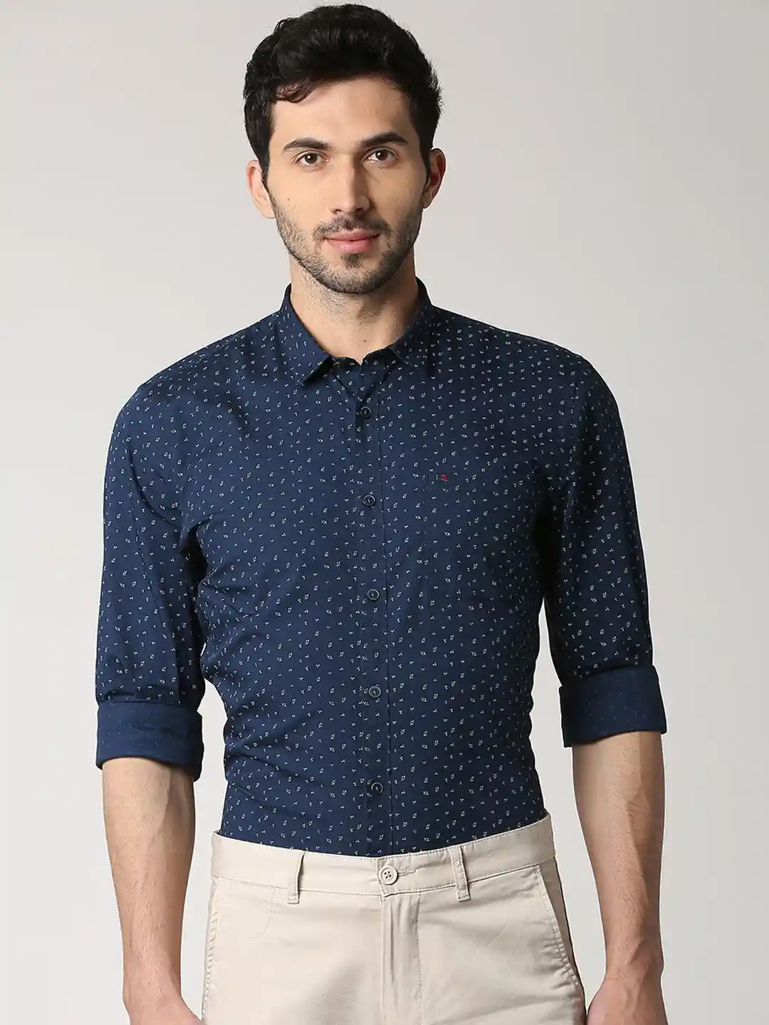 Buy Peter England Casuals Men Navy Blue Slim Fit Printed Casual