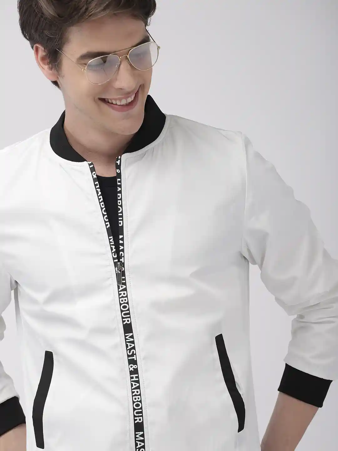 Buy Mast Harbour Men White Solid Lightweight Bomber Jacket