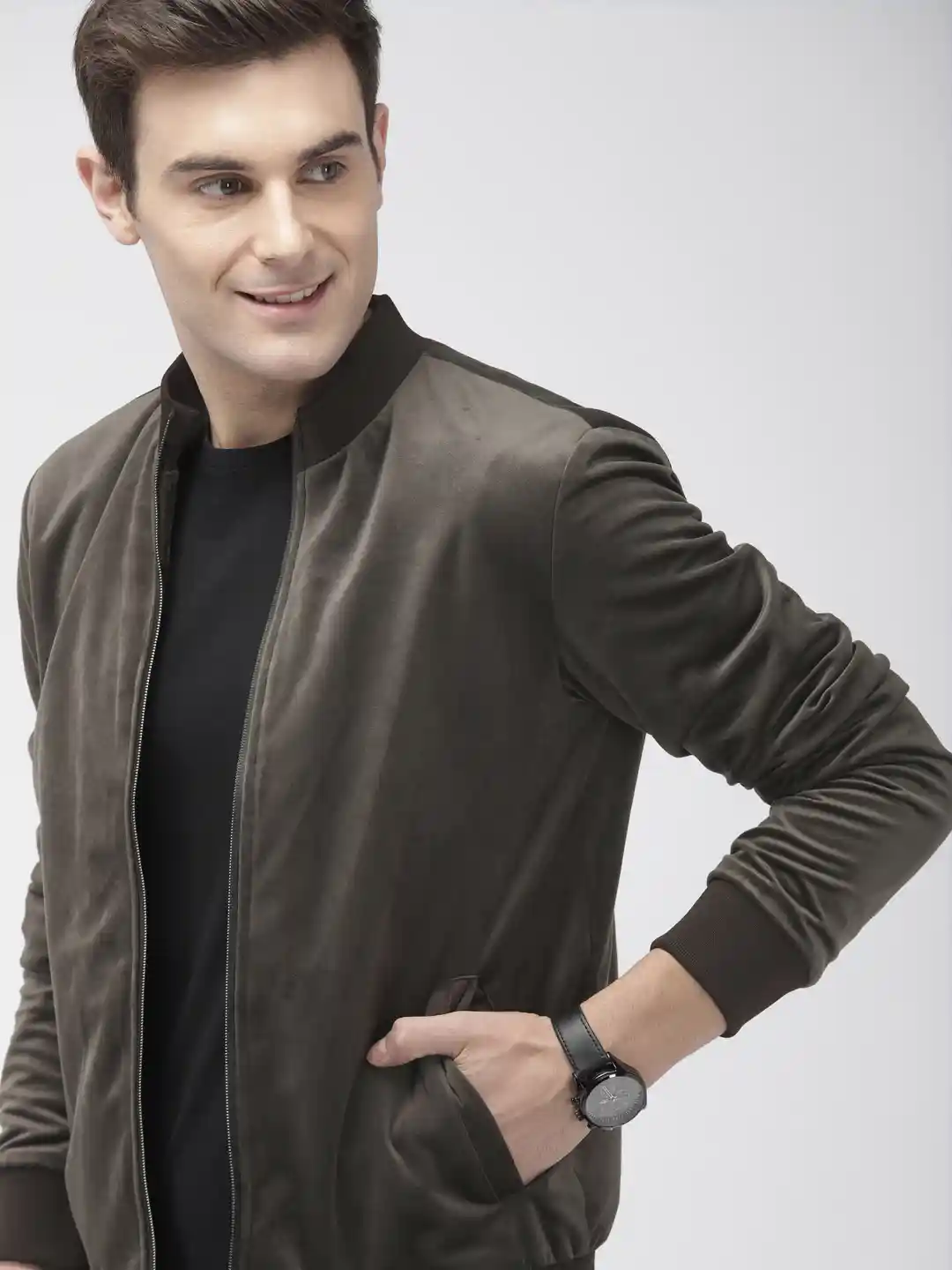 Buy Mast Harbour Men Black Velvet Solid Bomber Jacket Jackets