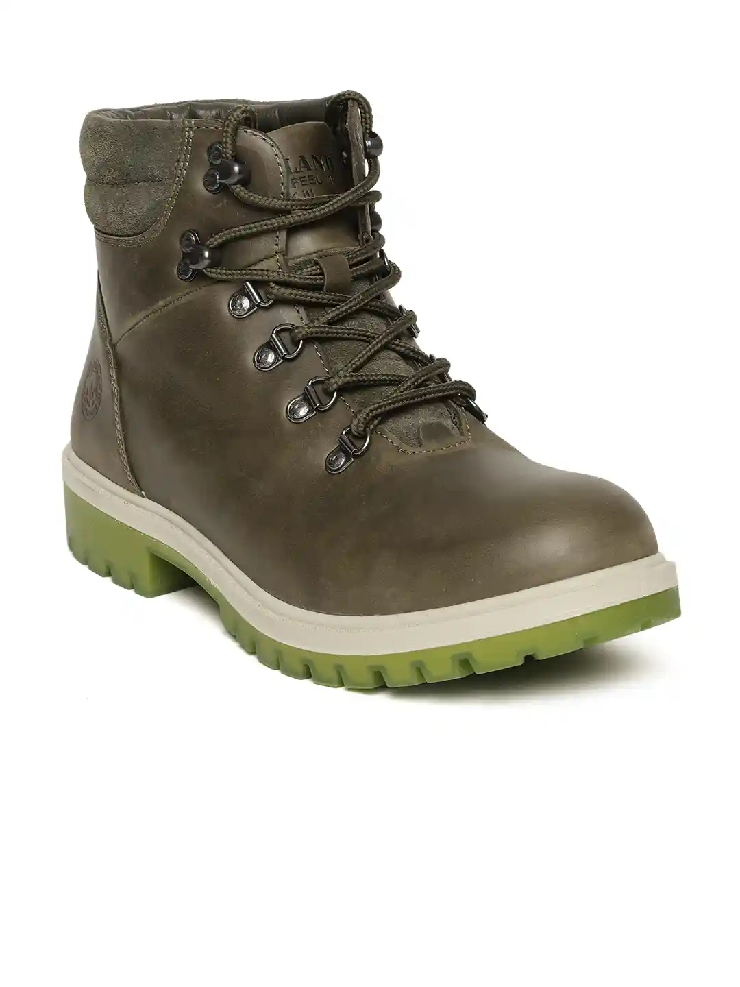 Buy Woodland Men Olive Green Solid Nubuck Leather Mid-Top Flat