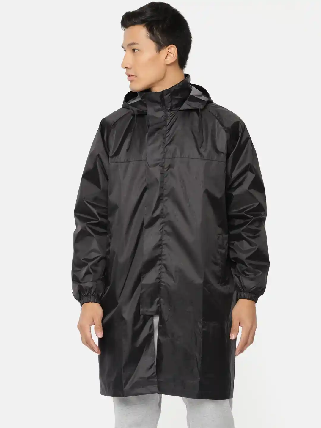 Buy Plutus Men Black Solid Hooded Longline Waterproof Rain Jacket