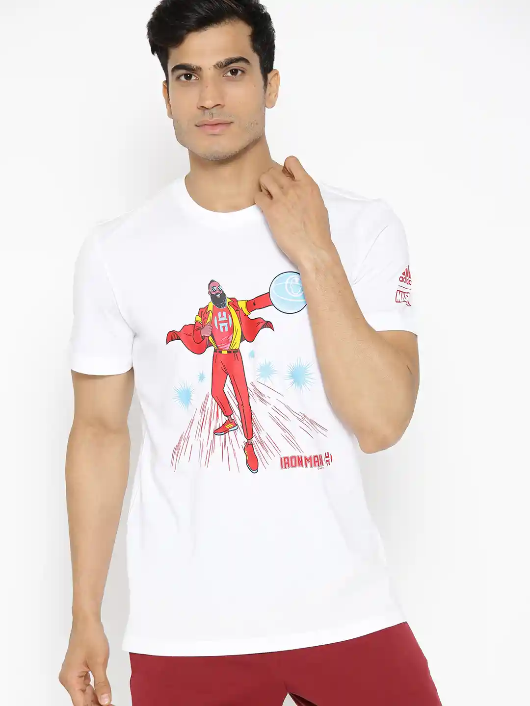 Buy ADIDAS Men White Harden Iron Man Print Basketball T-shirt