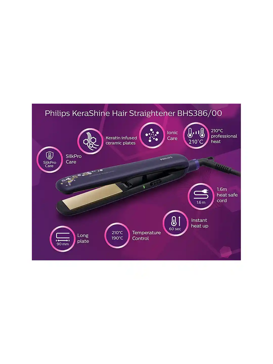 Buy Philips BHS386/00 KeraShine Hair Straightener with SilkPro