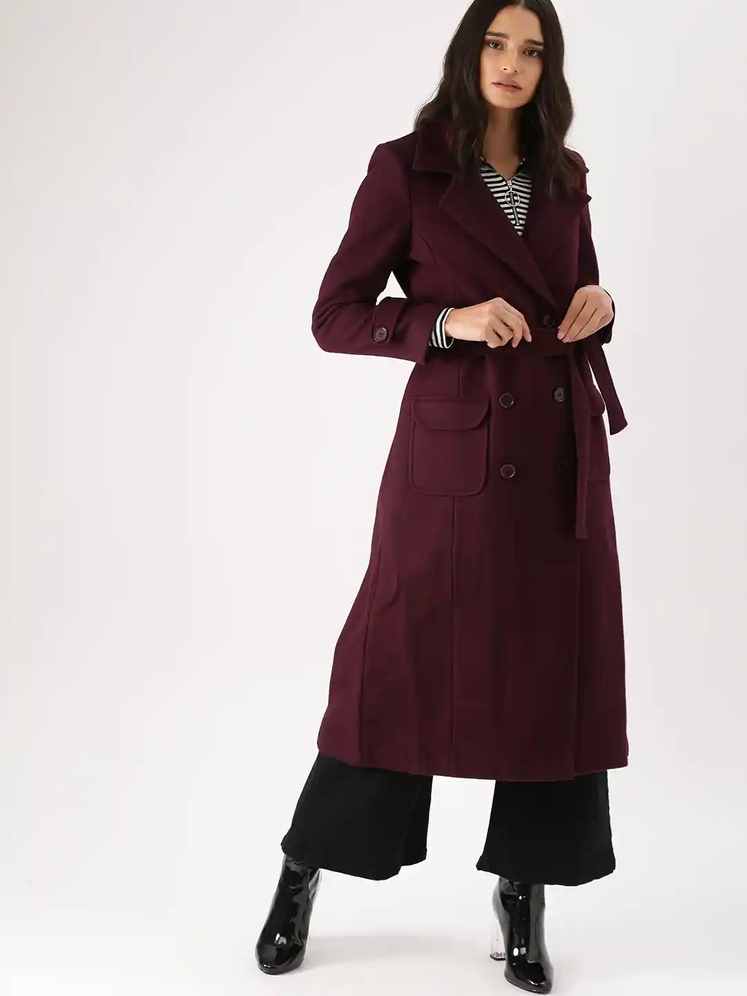 Buy DressBerry Women Wine Red Trench Coat Coats for Women