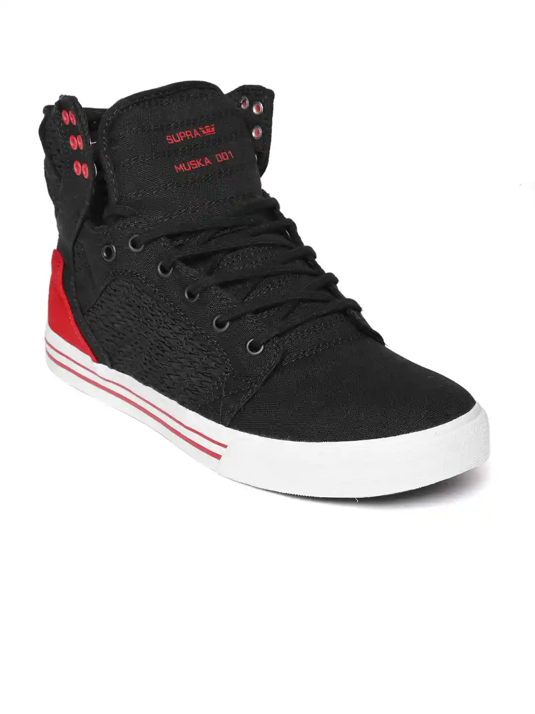 Supra Men Black Red Skytop Woven Design Sneakers