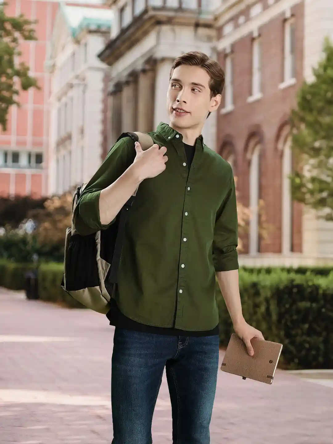 Harvard Men Olive Green Regular Fit Solid Casual Shirt