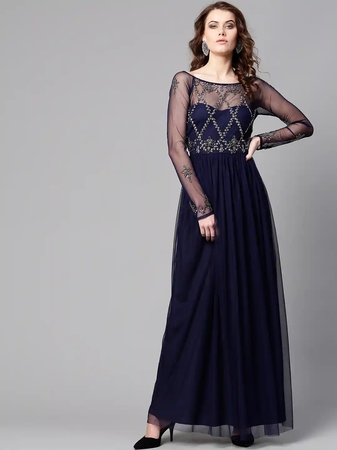 STREET Navy Blue Embellished Maxi Dress