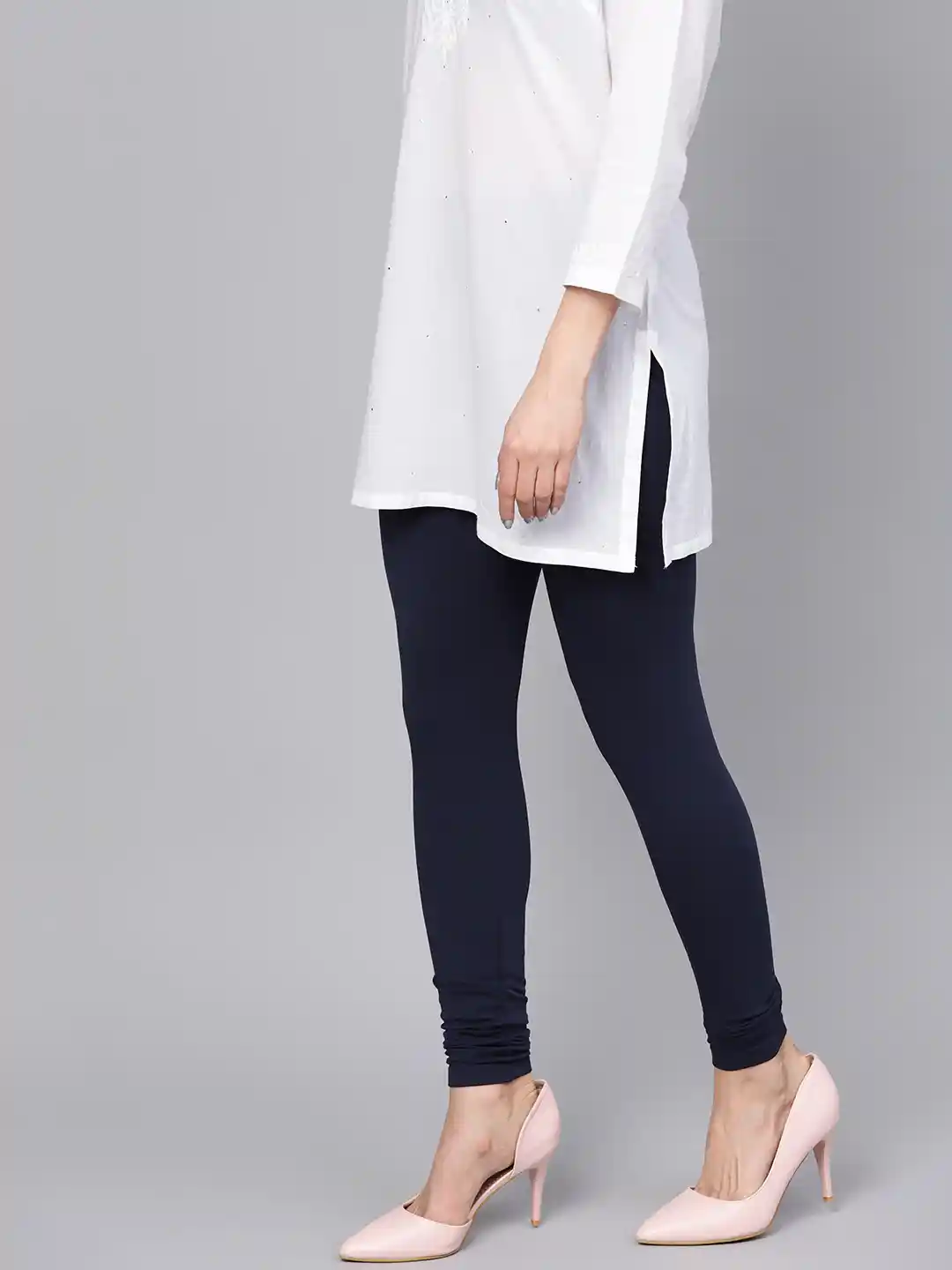 Buy Jaipur Kurti Women Navy Blue Solid Churidar Leggings