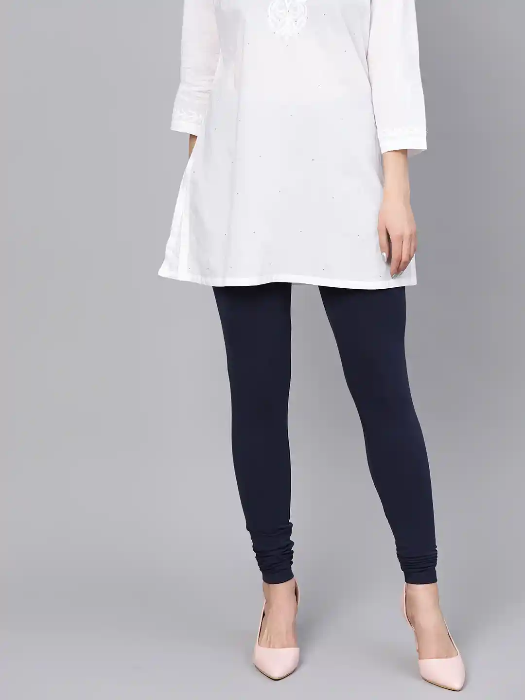 Buy Jaipur Kurti Women Navy Blue Solid Churidar Leggings