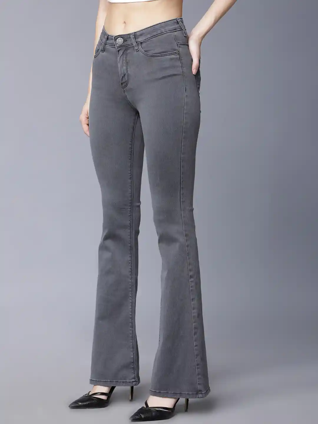 Buy Tokyo Talkies Women Grey Bootcut Mid-Rise Clean Look