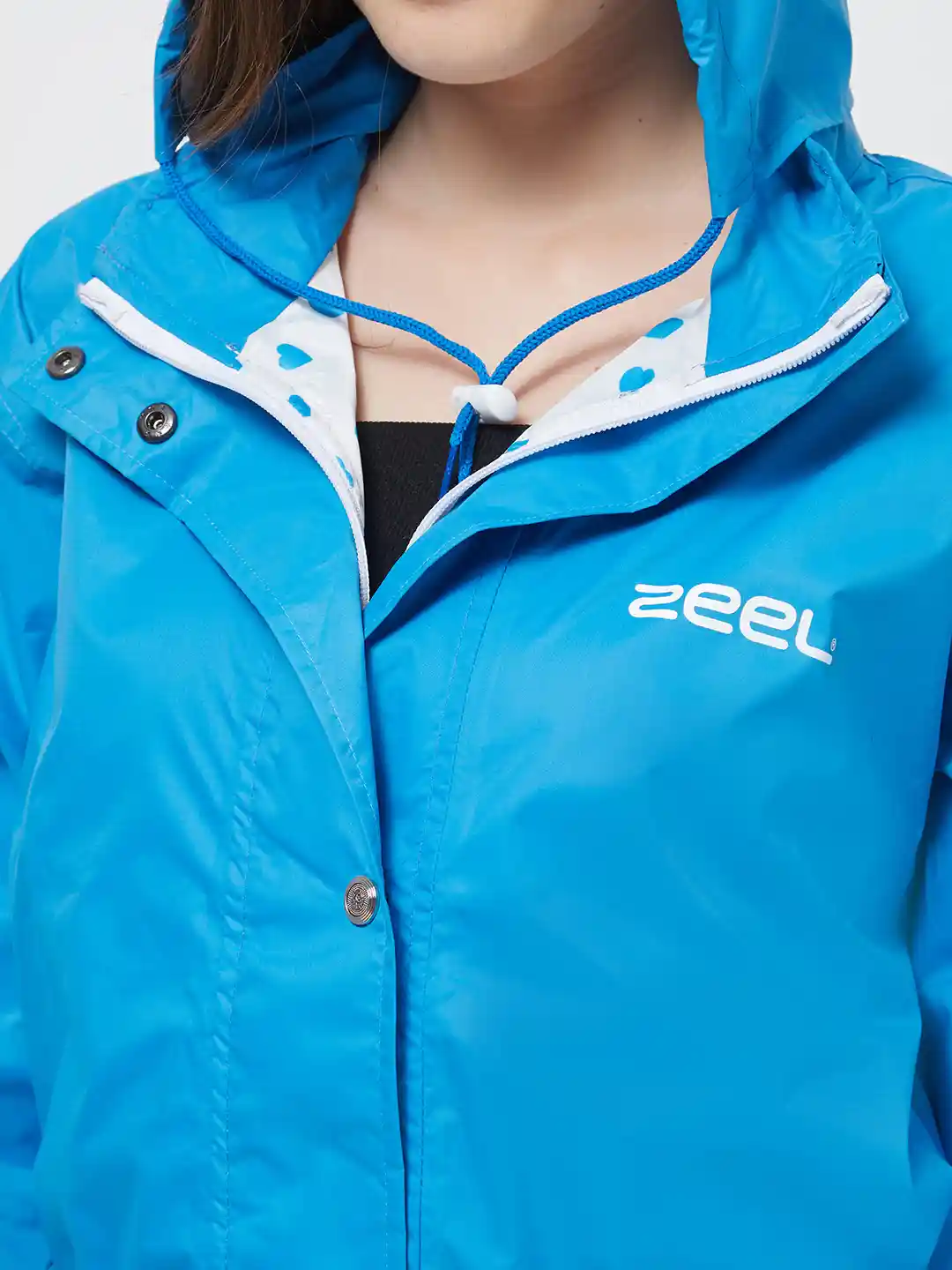 Buy Zeel Womens Blue Solid Longline Rain Jacket Rain Jacket for
