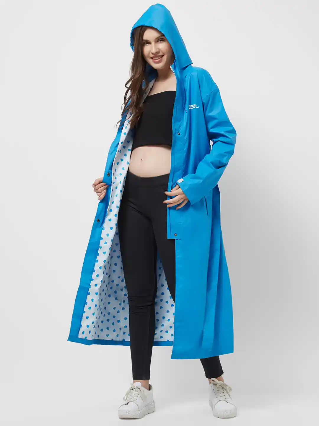 Buy Zeel Womens Blue Solid Longline Rain Jacket Rain Jacket for