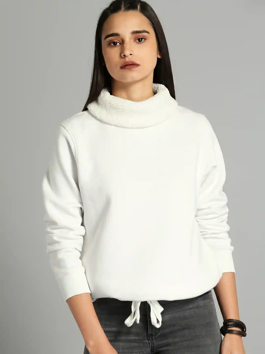 Turtle Neck Womens Long White Sweatshirt The Roadster Lifestyle Co