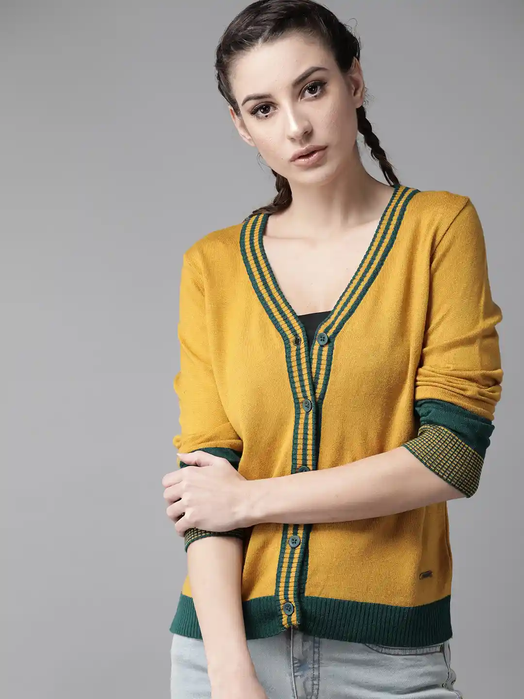The Roadster Lifestyle Co Women Mustard Yellow Solid Cardigan