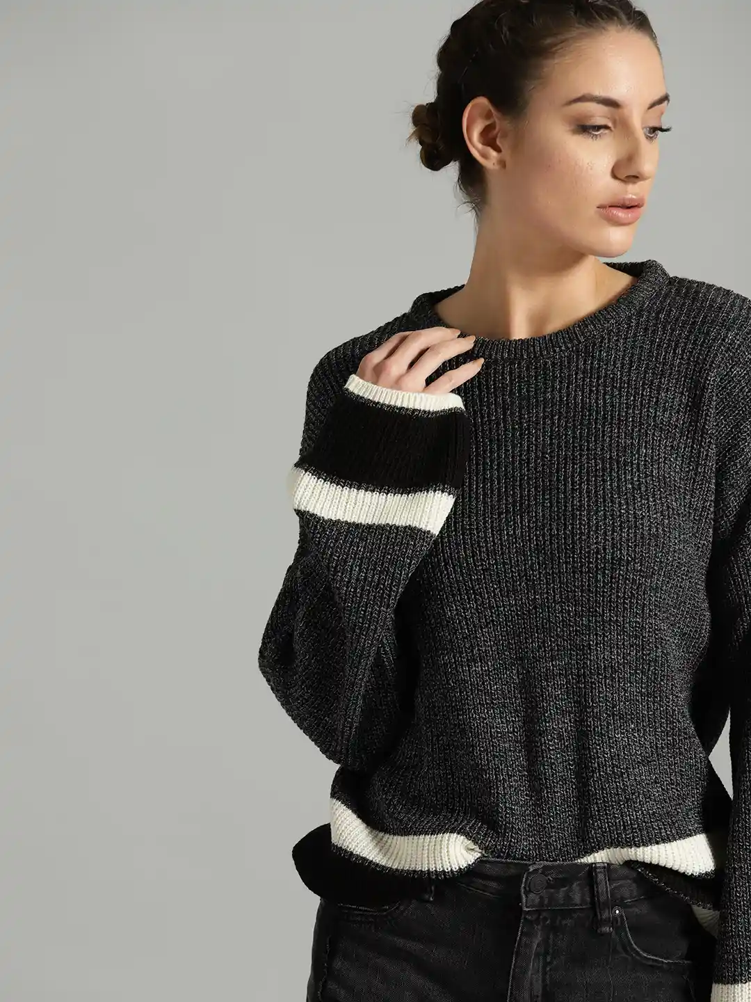 Buy The Roadster Lifestyle Co Women Charcoal Grey Solid Sweater